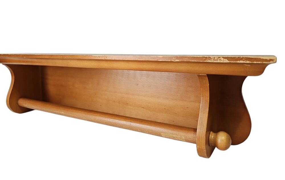 Vintage Wooden Wall shelf Integrated Towel Bar Cottagecore Country Farmhouse